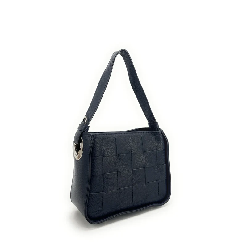 Sac en cuir grainé tressé CHESSY Bleu marine