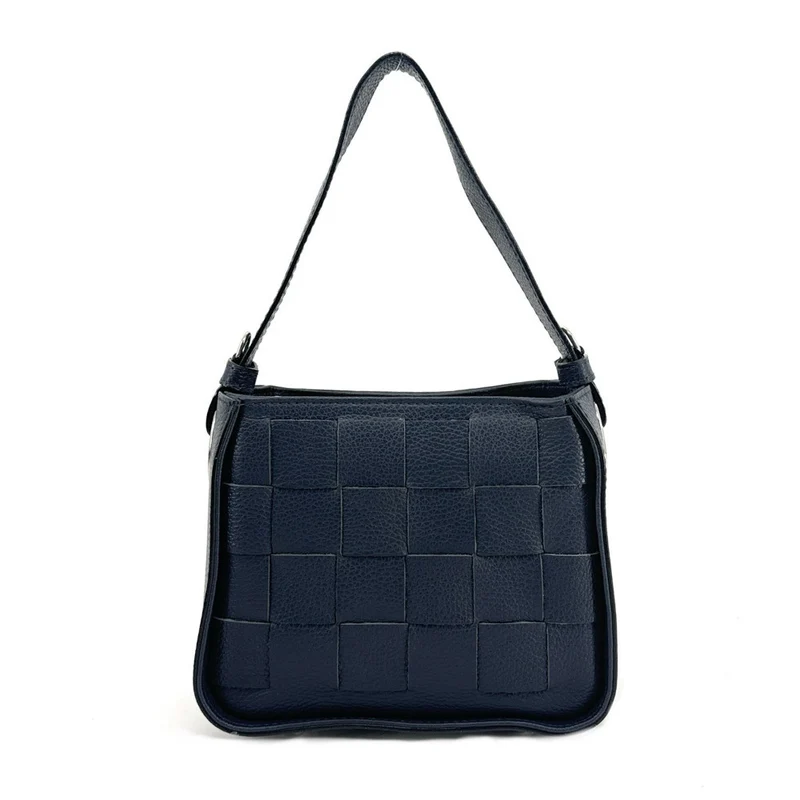 Sac en cuir grainé tressé CHESSY Bleu marine