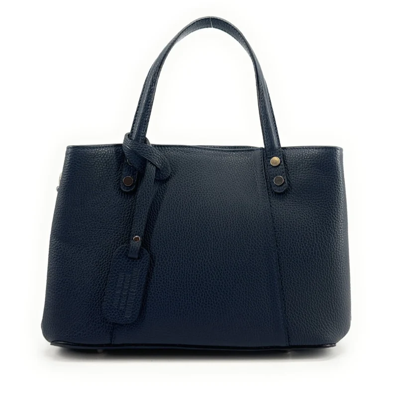 Sac cabas trapèze en cuir grainé ANVERS Bleu marine
