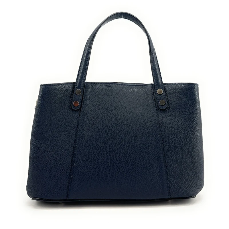 Sac cabas trapèze en cuir grainé ANVERS Bleu marine
