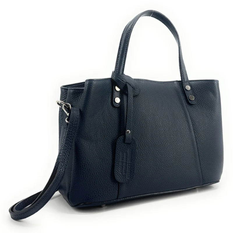 Sac cabas trapèze en cuir grainé ANVERS Bleu marine