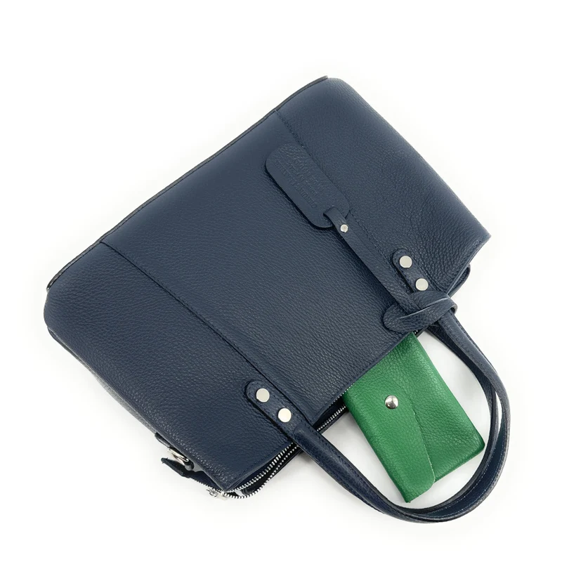 Sac cabas trapèze en cuir grainé ANVERS Bleu marine