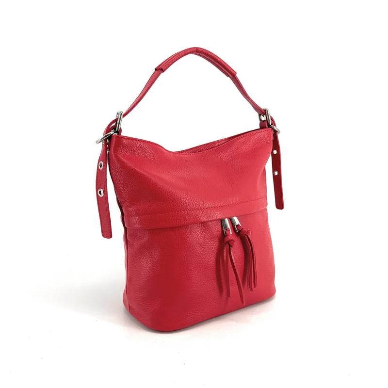 Sac seau en cuir grainé LIVERPOOL Rouge garance