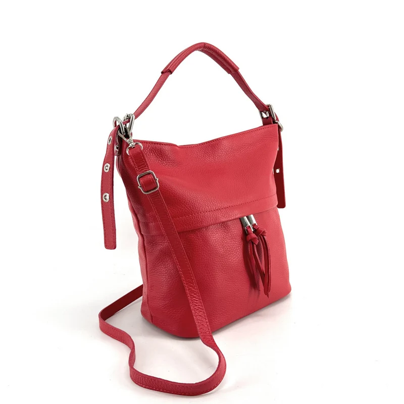 Sac seau en cuir grainé LIVERPOOL Rouge garance