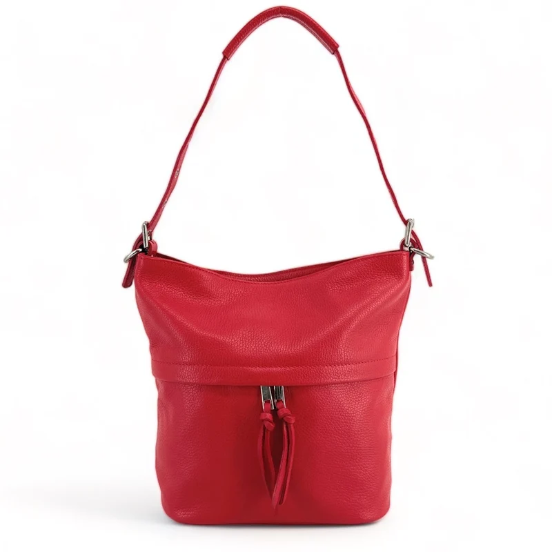 Sac seau en cuir grainé LIVERPOOL Rouge garance
