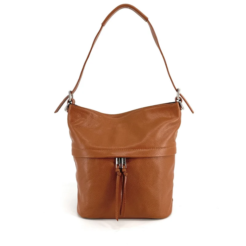Sac seau en cuir grainé LIVERPOOL Camel foncé
