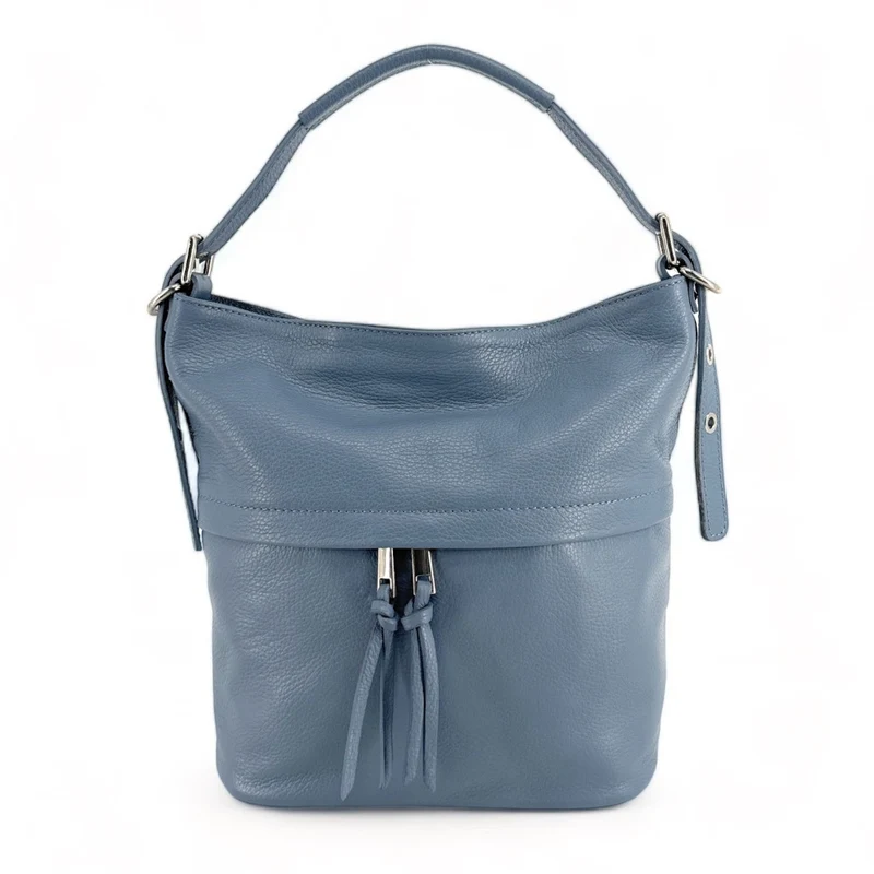 Sac seau en cuir grainé LIVERPOOL Bleu glacier