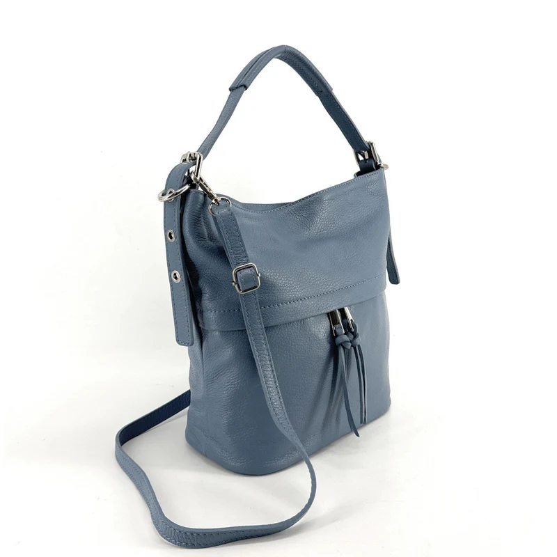 Sac seau en cuir grainé LIVERPOOL Bleu glacier