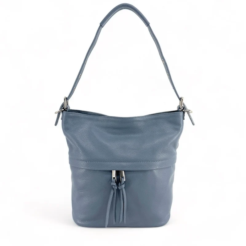 Sac seau en cuir grainé LIVERPOOL Bleu glacier