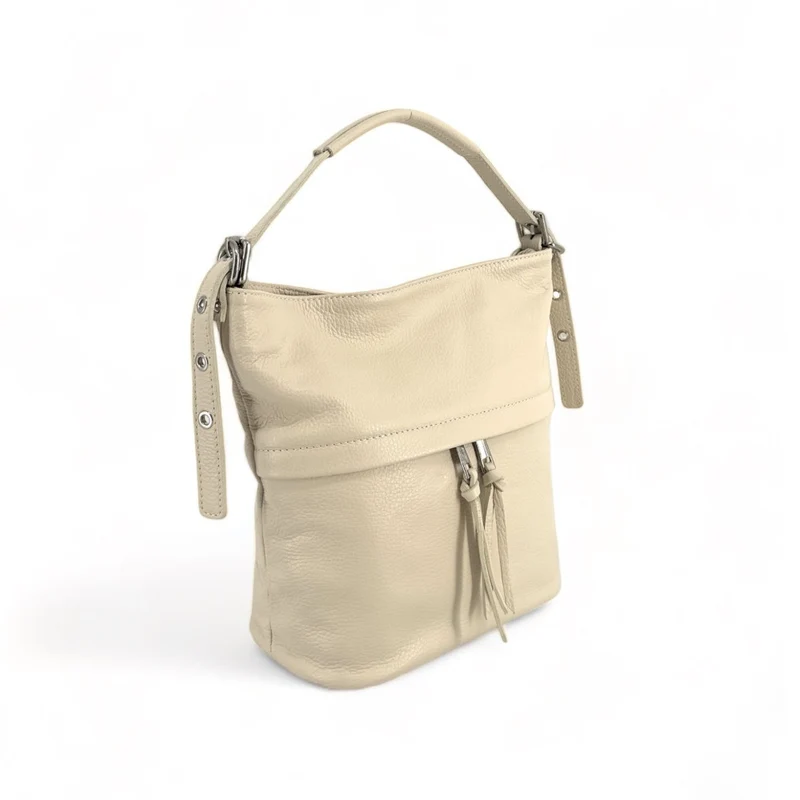 Sac seau en cuir grainé LIVERPOOL Beige crème