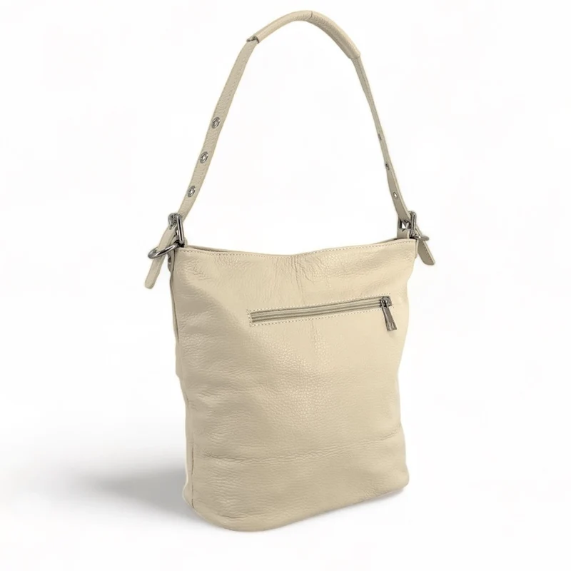 Sac seau en cuir grainé LIVERPOOL Beige crème