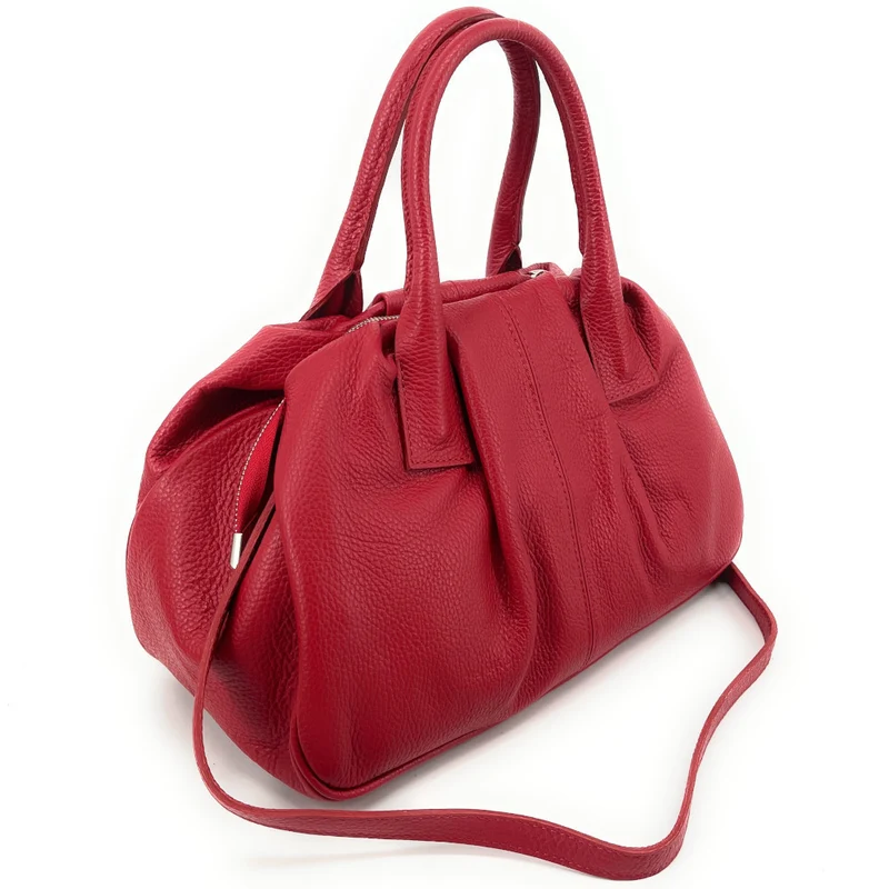 Grand sac bowling en cuir grainé ORION Rouge garance