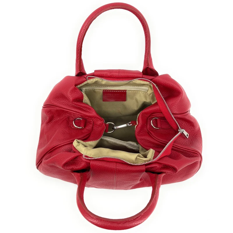 Grand sac bowling en cuir grainé ORION Rouge garance