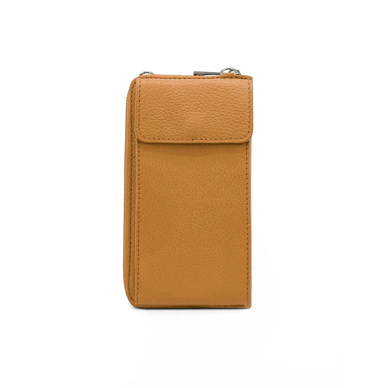 Mini-sac pochette en cuir grainé STREET Marron camel