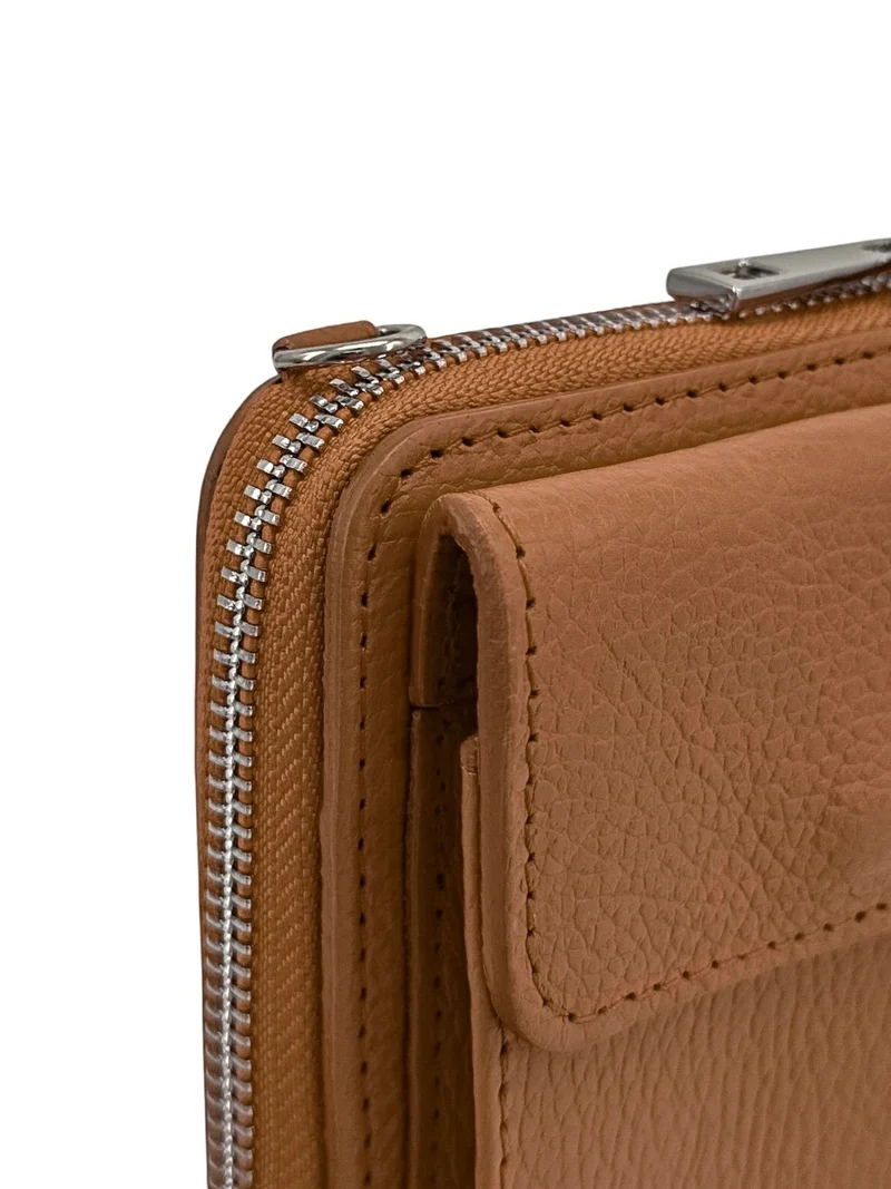 Mini-sac pochette en cuir grainé STREET Marron camel foncé