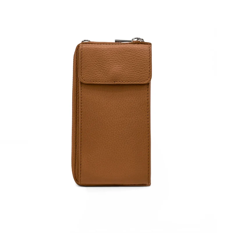 Mini-sac pochette en cuir grainé STREET Marron camel foncé