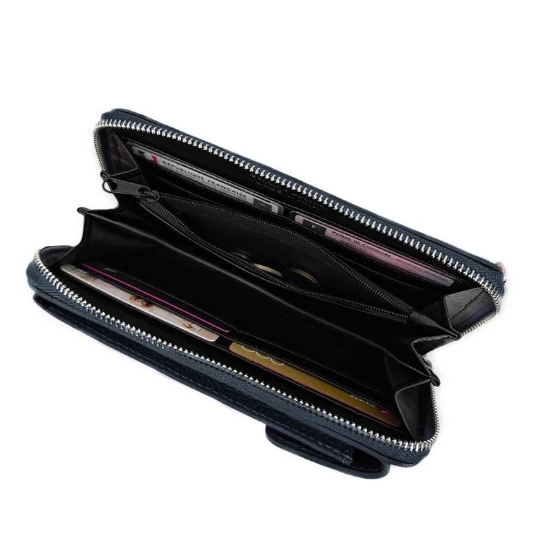 Mini-sac pochette en cuir grainé STREET Bleu marine