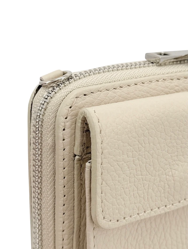 Mini-sac pochette en cuir grainé STREET Beige crème