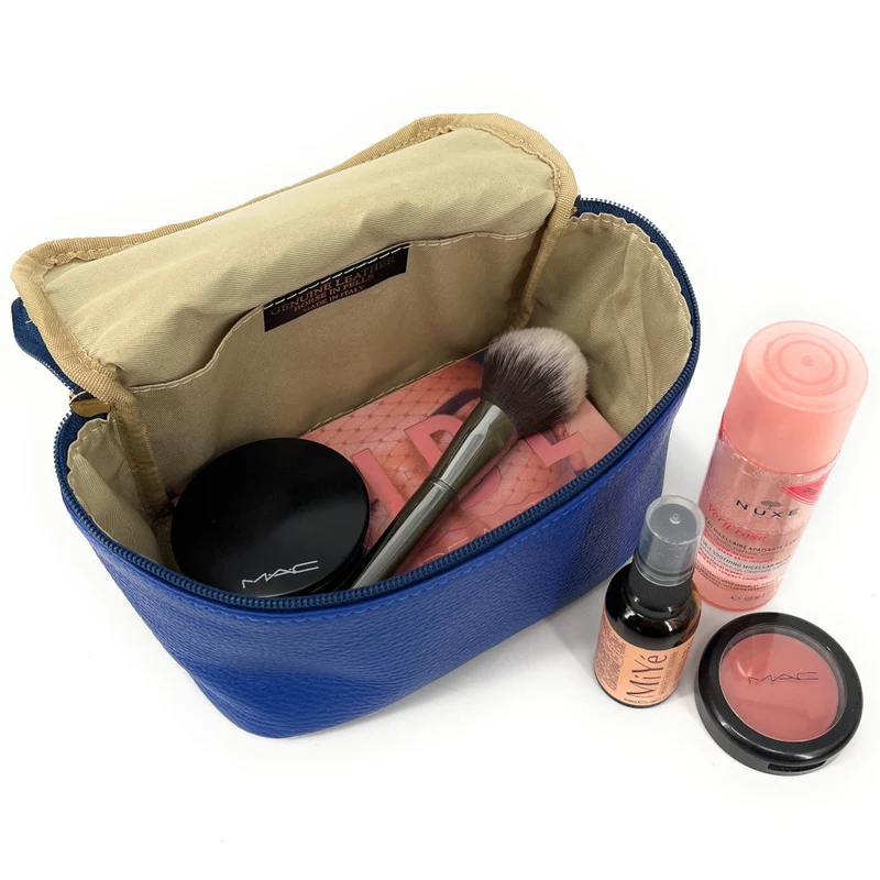 Trousse en cuir grainé VANITY Bleu roi