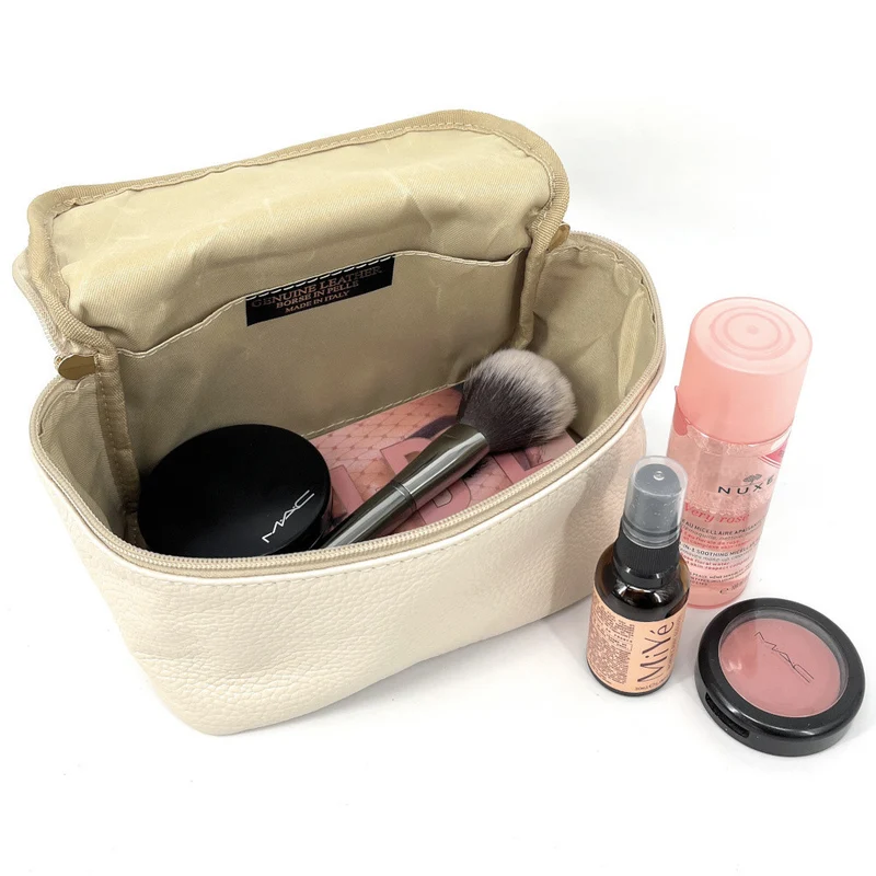 Trousse en cuir grainé VANITY Beige crème