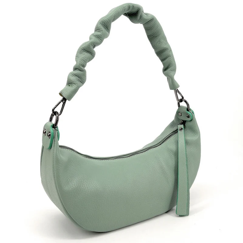 Sac demi-lune porté épaule en cuir grainé AURORA Vert pastel