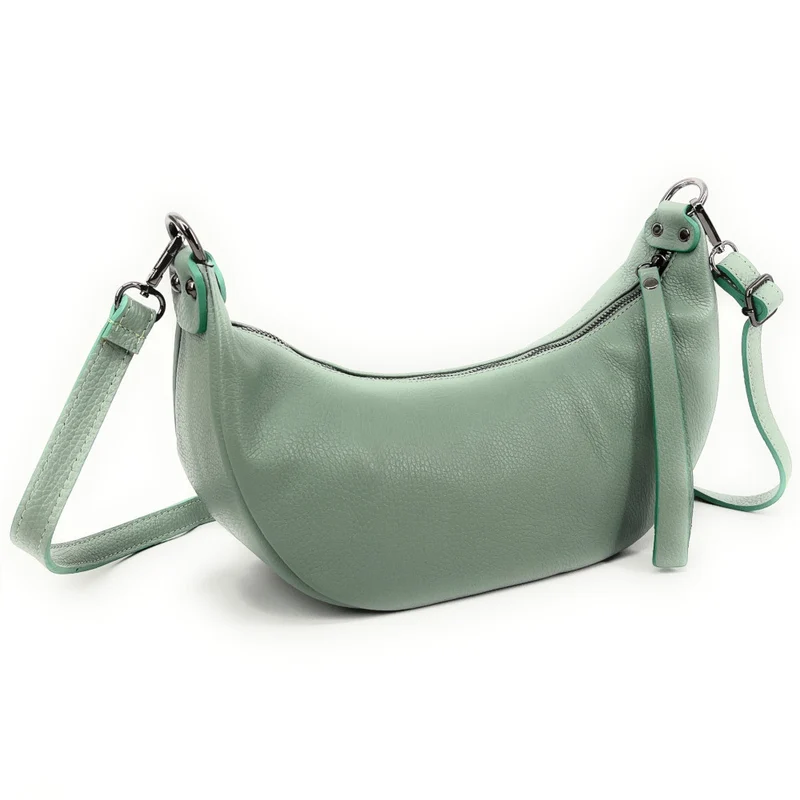 Sac demi-lune porté épaule en cuir grainé AURORA Vert pastel