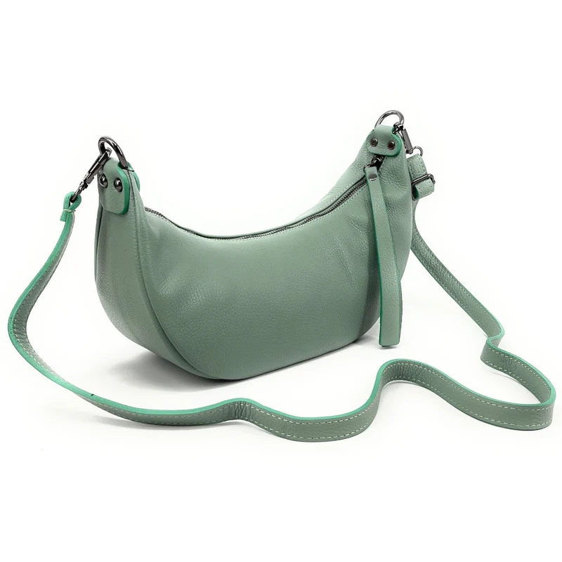 Sac demi-lune porté épaule en cuir grainé AURORA Vert pastel