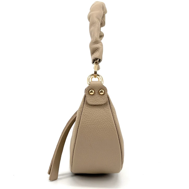 Sac demi-lune porté épaule en cuir grainé AURORA Taupe clair