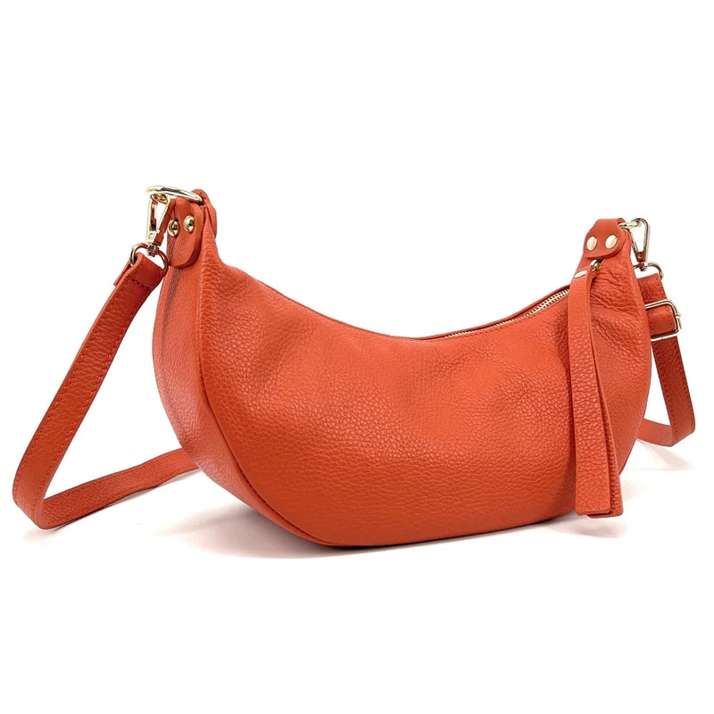 Sac demi-lune porté épaule en cuir grainé AURORA Orange