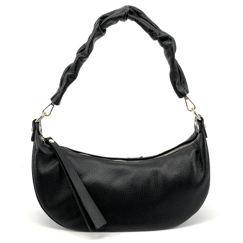 Sac demi-lune porté épaule en cuir grainé AURORA Noir