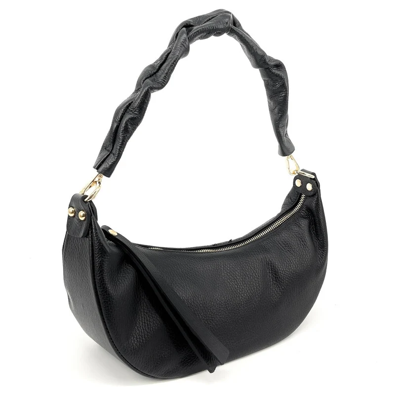 Sac demi-lune porté épaule en cuir grainé AURORA Noir