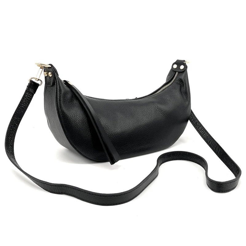 Sac demi-lune porté épaule en cuir grainé AURORA Noir