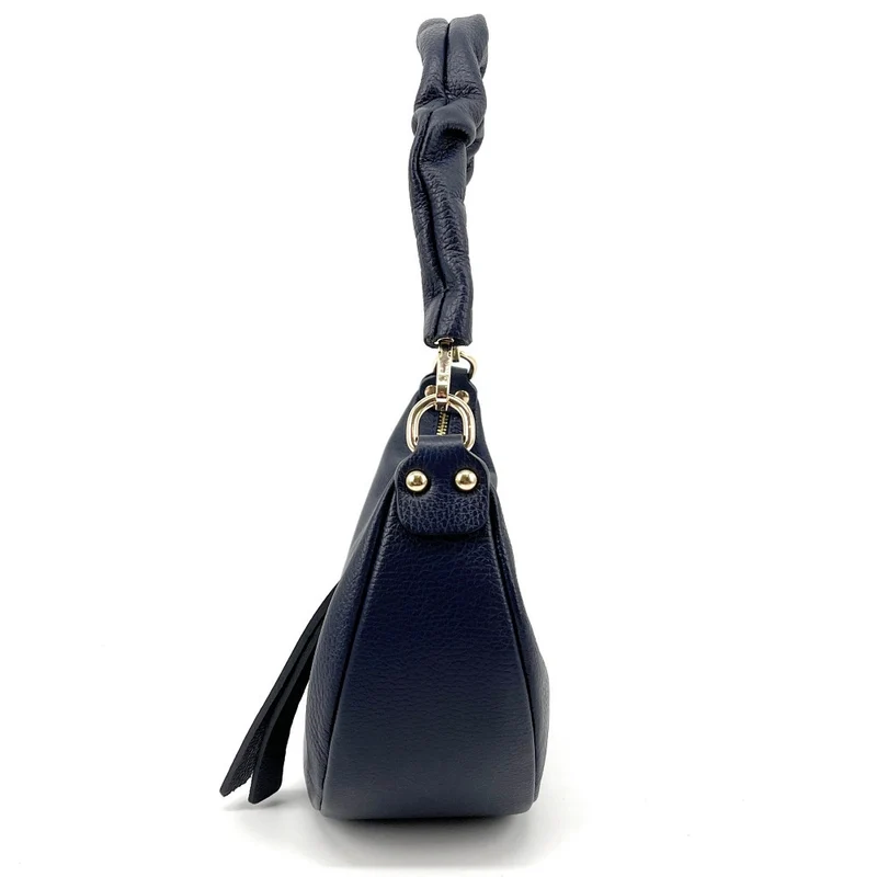 Sac demi-lune porté épaule en cuir grainé AURORA Bleu marine