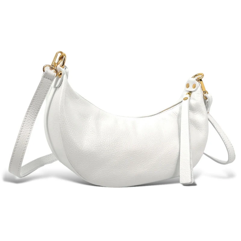 Sac demi-lune porté épaule en cuir grainé AURORA Blanc