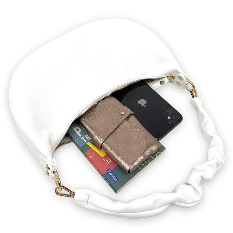 Sac demi-lune porté épaule en cuir grainé AURORA Blanc