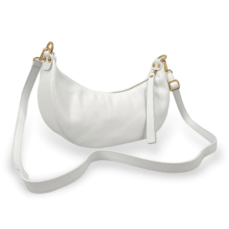 Sac demi-lune porté épaule en cuir grainé AURORA Blanc