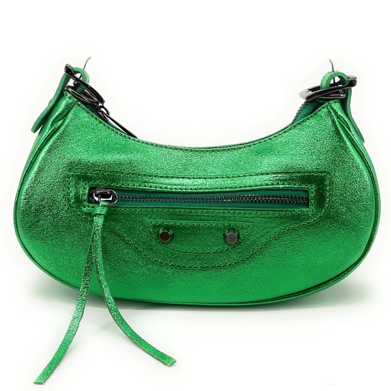 Sac à main demi-lune en cuir irisé LUNA PARK Vert anglais irisé