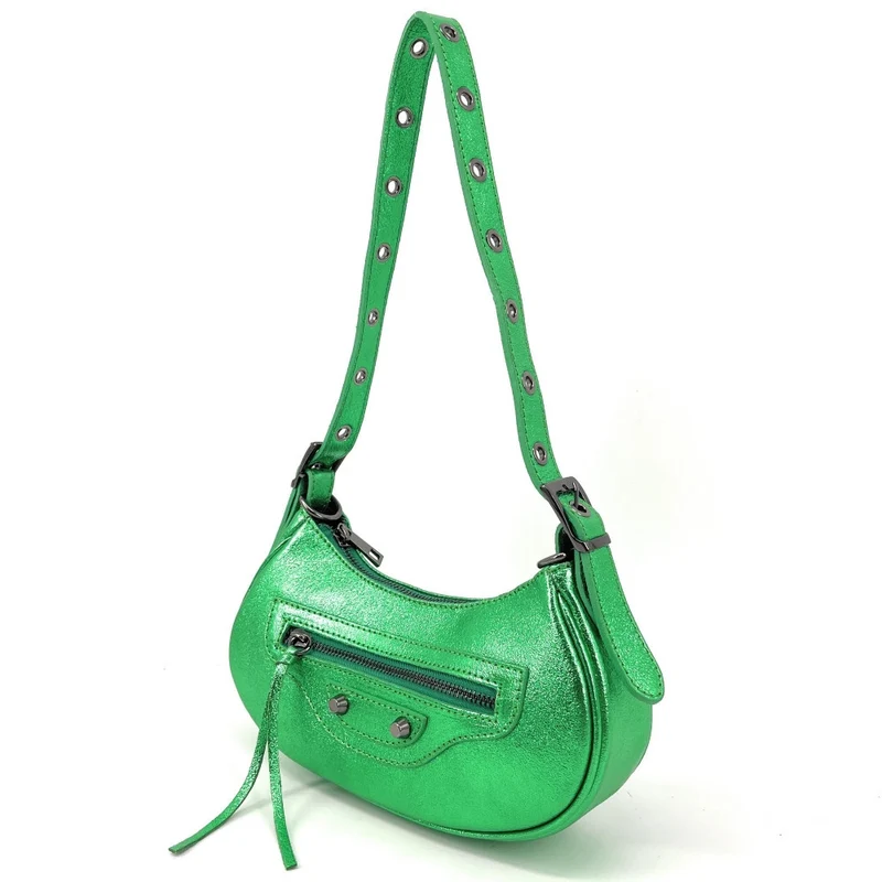 Sac à main demi-lune en cuir irisé LUNA PARK Vert anglais irisé