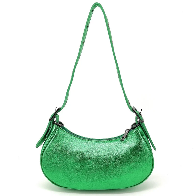 Sac à main demi-lune en cuir irisé LUNA PARK Vert anglais irisé