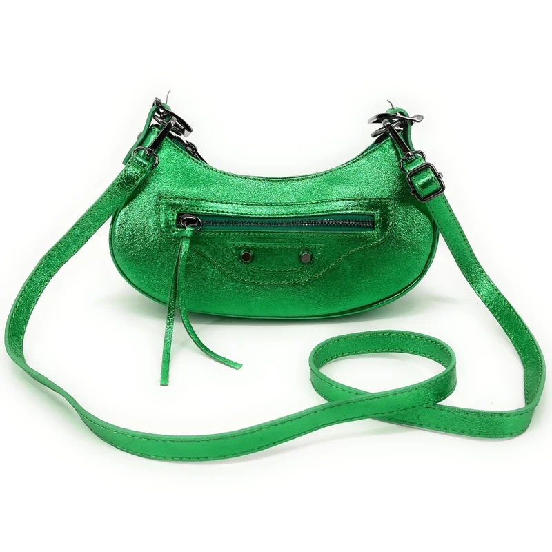 Sac à main demi-lune en cuir irisé LUNA PARK Vert anglais irisé