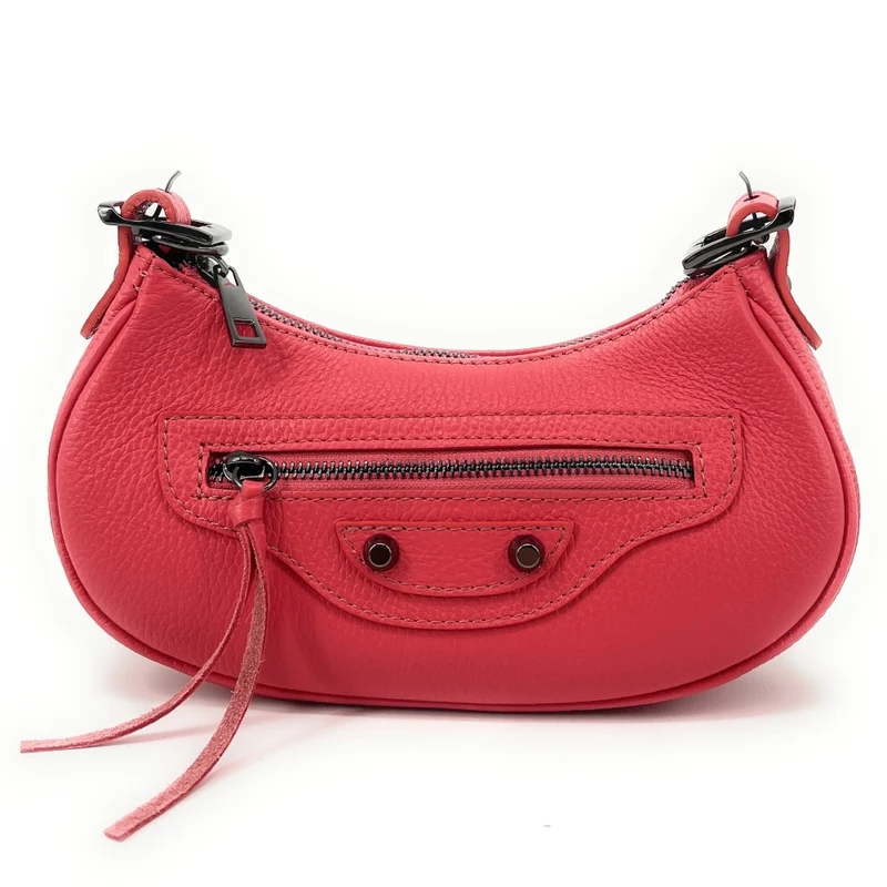 Sac à main demi-lune en cuir grainé LUNA PARK Rose corail