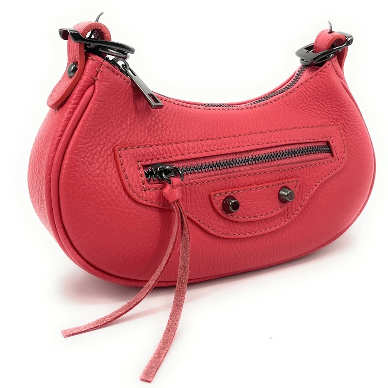 Sac à main demi-lune en cuir grainé LUNA PARK Rose corail