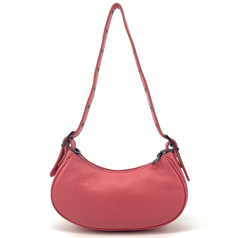 Sac à main demi-lune en cuir grainé LUNA PARK Rose corail