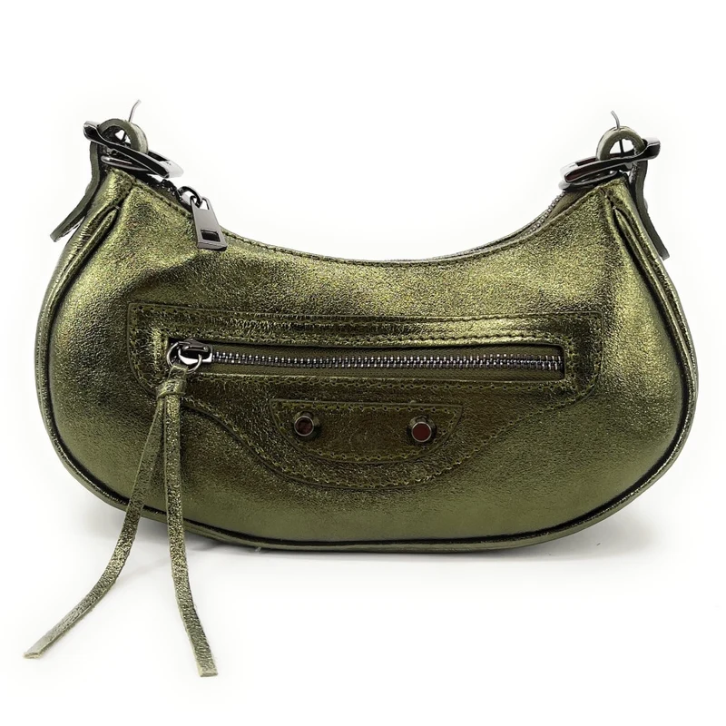 Sac à main demi-lune en cuir irisé LUNA PARK Kaki irisé