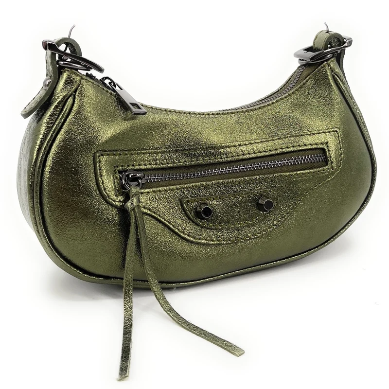 Sac à main demi-lune en cuir irisé LUNA PARK Kaki irisé