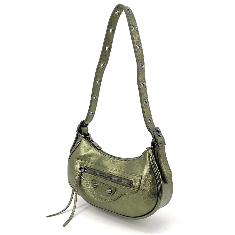 Sac à main demi-lune en cuir irisé LUNA PARK Kaki irisé