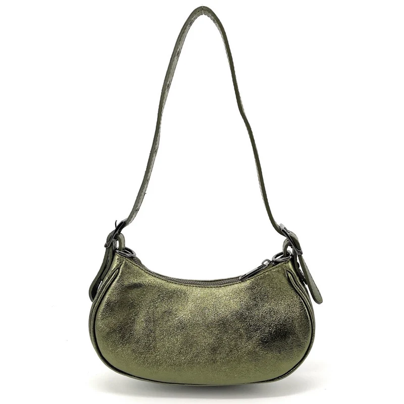 Sac à main demi-lune en cuir irisé LUNA PARK Kaki irisé