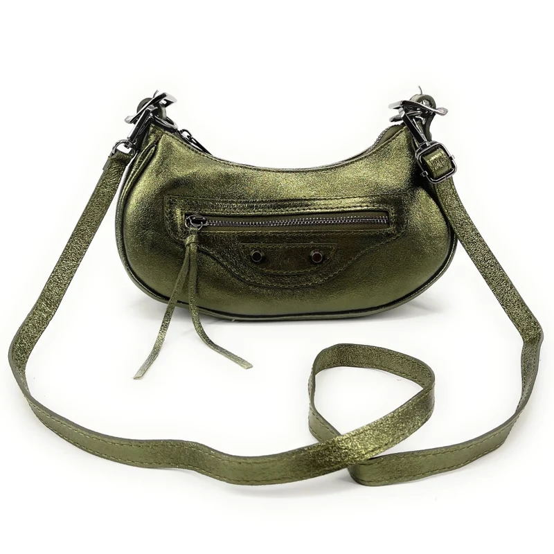 Sac à main demi-lune en cuir irisé LUNA PARK Kaki irisé