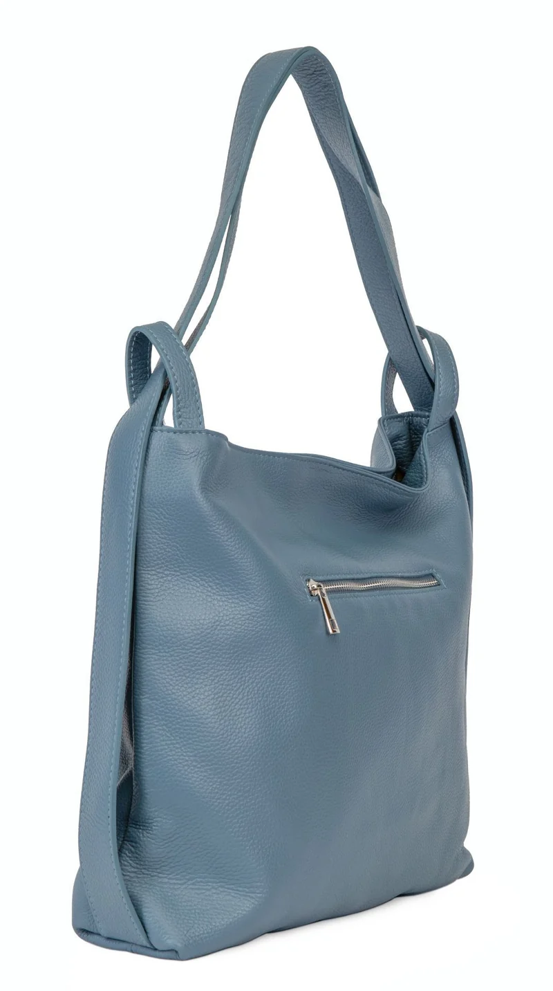 Sac à main convertible en cuir grainé SOHO Bleu glacier
