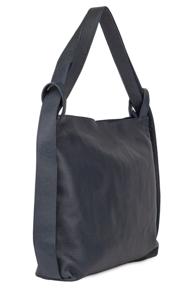 Sac à main convertible en cuir grainé SOHO Bleu marine